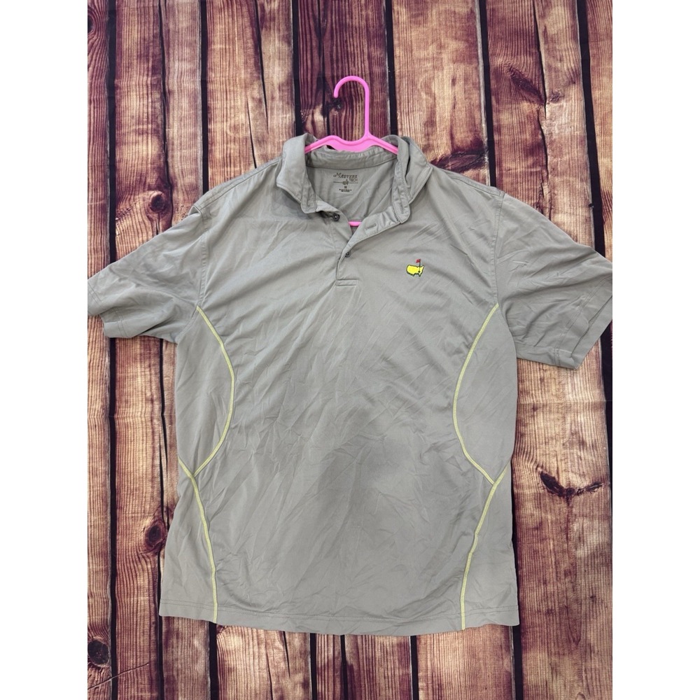 Masters Tech Golf Mens M Gray/Yellow Solid Short Sleeve Logo Polo Polyester